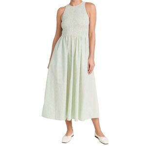 Madewell The Melody Smocked Cotton Pistachio Stripe Midi Dress US Womens XXS New